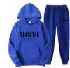 Trailsuit Trapstar Baskılı Spor Giyim Erkek ve Kadınlar Spor Giyim Fırçalı İki Parçalı Gevşek Kuklağlı Kazak Takım Kış Sıcak Aşıklar Sweatshirt Pantolon Jogging