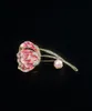 Luxury Flower Brooch for Women with Pink Imitation Pearl Banquet Jewelry Corsage Pin Clothing Accessories Birthday Gift