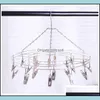 Hangers Racks Mti Functional Drying Hanger 20 Clips Stainless Steel Clothes Socks Shorts Underwear Rack Windproof Durable 6Qx C R Dr Dh3Vz