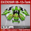 Wtryskowe Fairings Tank dla Kawasaki Ninja EX250R ZX250R 2009 2009 2012 2012 2012 ZX250 R 163NO.116 ZX-250R 08-12 EX ZX 250R 08 09 10 11 12 OEM Fairing Green White White