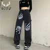 Dżinsy damskie wysokiej talii dżinsy dżinsy vintage streetwear hip hop czarna prosta w lupgy spodni moda swobodna jesień damskie dżinsowe spodnie 221017