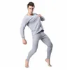 Men's Sleepwear 2021 Winter Fluff Cotton Round Neck Warm Long Johns Set For Men Ultra-Soft Solid Color Thin Thermal Underwear Men's Pajamas T221017