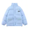 Jaqueta de inverno Masculina Parkas Streetwear Harajuku Bolsos com estampa de coração engrossar Casacos quentes acolchoados Jaquetas de bolhas Casacos de moda