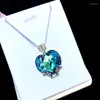 Naszyjniki wiszące luksusowe ozdobne kryształami z biżuterii dla kobiet Blue Heart Pendantjewelry Znakomite prezenty mamy
