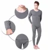 Men's Sleepwear 2021 Winter Fluff Cotton Round Neck Warm Long Johns Set For Men Ultra-Soft Solid Color Thin Thermal Underwear Men's Pajamas T221017