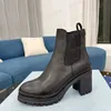 Tasarımcı Kadınlar Plak Botları Ayak Bileği Boot Kadın Siyah Deri Savaş Bot Yüksek Topuk Moda Bayanlar Kış Boot Ayakkabıları EU35-41 Kutu Çantası No256