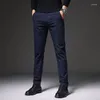 Mäns byxor Autumn Men's Casual Business Stretch Slim Fit Elastic midja jogger koreanska klassiska svarta grå blå byxor man