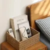 storage Cloth art straw woven storage basket desktop tea table sundries snacks cosmetics storage living room finishing Thickened and lined
