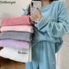 Kadın Uyku Salonu Mercan Kadife Pijama Setleri Kadınlar Kalın Gevşek Artı Please Basit Kış Flannel Tüm Maç Uykaşırı Gençler Kore Moda T221017