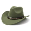 Berets Size 56-58CM Western Cowgirl Hat For Women Rolled Edge Cowboy Fedora Hats With Leather Wide Brim Autumn Wool Felt Luxury Man