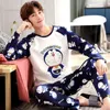 Mäns Sleepwear Men Cotton Pyjamas Set Letter Striped Nightwear Cartoon Pyjama Casual Sleeplounge Homewear Spring Autumn