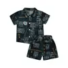 Kledingsets jongens digitale print kleding set korte mouw revershals button-up shirt elastische taille shorts 6m-5t