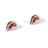 Stud Earrings S925 Silver Colored Diamonds Watermelon Left And Right Asymmetric Mini Fruit Cute College Wind Ear Jewelry For Women