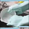 قفازات التنظيف قفازات sile مع فرشاة قابلة لإعادة الاستخدام غسول طبق غسول القفازات مقاومة للحرارة أداة تنظيف المطبخ hhhaa614 28 n2 drop del dhyna