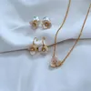 KS Brand Sweet Rose Flower Shell Stallings Orecchini di lusso Pearl Elegant Ol Princess Caring Designer Love Ear Orening Oreging Collana Gioielli