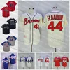 Custom Baseball Jerseys Vintage 1963-1974 Hank Aaron 44 H.Aaron Blue Shirts Stitched White Grey Red Mens Jersey