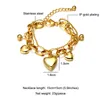 Charmarmband reb013 lyx rostfritt stål med guldelektropläterad armband hjärtform stor länkkedja kvinna justerbar storlek