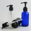 Botellas de almacenamiento Frascos 6 X 120 ml Botella de vidrio transparente grande recargable de 4 oz azul cobalto ámbar oscuro con bomba de loción negra Contenedor líquido