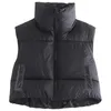 Kvinnors västar faller vinter varma beskurna västjackor för kvinnor mode ärmlös stativ krage zip up puffer waistcoat gata stil outwear