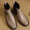 Gai Boots kanseet 여자 신발 둥근 발가락 탄성 정품 가죽 발목 패션 가을 가을 겨울 살구 두꺼운 힐 레이디 221014