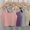 Camisoles & Tanks Women Square Neck Crop Top Female Summer Tank Tops Solid Color Lady Knitting Flounce Hem 2022