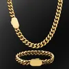 Cuban Link Chain Necklace Bracelet Hip Hop High 316L Stainless Steel Polished Gold Plated Cast Jewelry Sets Choker Chain Men Women Punk Rapper Chains