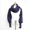 Scarves European Style Winter Women Long Scarf With Sleeves Wool Knitted For Thick Warm Casual Shawl High Quality9076020