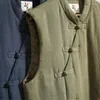 Men's Vests Chinese Style Vintage Pure Linen Men Vest Waistcoat Autumn Winter Cotton Padded Harajuku Jacket 2022 Clothing