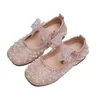 Flat Shoes Girl's Princess Children's Fashion Bow Rhinestone Leather Kids Shoe 2022 Baby Girls Party Student