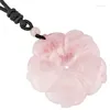 ペンダントネックレスTumbeelluwa Healing Natural Crystal Stone Hand Careved Flower Stereo Shapeブラックロープチェーンネックレス女性のためのジュエリー