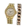 Wristwatches Gold Luxury 2PCSSet Female 2022 Rhinestone Watches Women Crystal Quartz Bracelet Dress Wristwatch Clock Relogios5950265