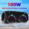 Altoparlanti portatili Subwoofer TWS wireless ad alta potenza da 100 W Altoparlante portatile per schede impermeabile RGB Altoparlante bluetooth con luce lampeggiante rotante colorato 221017