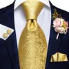 Papillon Hi-Tie Moda Uomo Cravatta Luxury Yellow Floral Cravatta da sposa in seta per Hanky Gemello Gift Set Business Party Drop