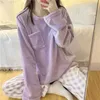 Kadın Uyku Salonu Sonbahar Kış Pijamaları Kadınlar İçin Setler Mercan Polar Pocamas Takımlar 2 Parça/Setler Yuvarlak Boyun Gevşek Ev Giyim T221017