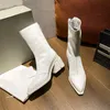 2023 Vera Pelle Rosa Scarpe Tacco Alto Donna Stivali Zip Chunky Boot Donna Scarpa Punta a punta Nero Bianco Botas Inverno