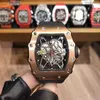 Mens/Womens Watches Richrd Mileres Luxury Mechanics Wine Barrel Rm35-01 Series Net Red Automatic Machinery Rose Gold Tape Designer High Quality Waterproof XAK7S