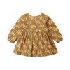 Девушка платья 2022 Осенний малыш младенец детская цветочная одежда платья с длинным рукавом пад осень желтый