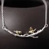 Pendentif Colliers Amxiu 925 Sterling Silver Double Oiseaux Collier À La Main Deux Tons Couleur Branche Pour Femmes Filles Accessoires