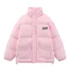 Jaqueta de inverno Masculina Parkas Streetwear Harajuku Bolsos com estampa de coração engrossar Casacos quentes acolchoados Jaquetas de bolhas Casacos de moda