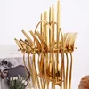 Учебные посуды наборы 24pcs Gold Set Kitchen Home Knife Fork Coffee Spoon Prawe Wareware Heanless Steel Sware с высококачественной стойкой для столовых приборов