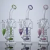 New Turbine Percolators Narguilés Heady Glass Bongs Fab Egg Oil Dab Rigs Double Recycler Violet Rose Vert Tuyaux D'eau Avec Bol En Verre HR319