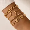 Charm Armband 4st/Set Boho Gold Color Circle Round Multi Layer Armband Set för kvinnor Geometri Rope Bangle Jewelry 20875