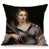 Kudde Europe Vintage Oil M￥lning Elegant Lady Portrait Charmig kvinna Dekorativ kast Kudde Bil Linen Cotton Pillowsham