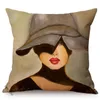 Oreiller avec chapeau noir Sexy Lady peinture à l'huile conception couverture nordique mode femme élégante chambre décoration canapé jeter taies d'oreiller