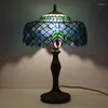 Table Lamps Tiffany Retro Stained Glass Peacock Feather Desk Lamp Living Room Bedroom Dining Bar Cafe Eye Protection LED E27