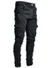 Heren Designer Jeans Mannelijke Broek Casual Katoenen Denim Broek Multi Pocket Cargo Heren Mode Stijl Potlood Zijzakken