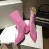 2023 Vera Pelle Rosa Scarpe Tacco Alto Donna Stivali Zip Chunky Boot Donna Scarpa Punta a punta Nero Bianco Botas Inverno