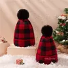Beanie Cap Soft Pompom Hat Vuxen Baby Plaid Winter Hats Red Black Plaid Cuff Beanies Christmas Warm Hatlt102