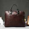 Bortkroppar Business Office Portcase Menpu Leather Tote Computer Laptop Bag Male Vintage Handväska Leisure Stora axelväskor Brown 2022 SAC