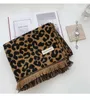 Scarves 2022 New Autumn Winter Fashion Women Leopard Jacquard Double Sided Shawl Cashmere Warm and Thick Comfort Scarf